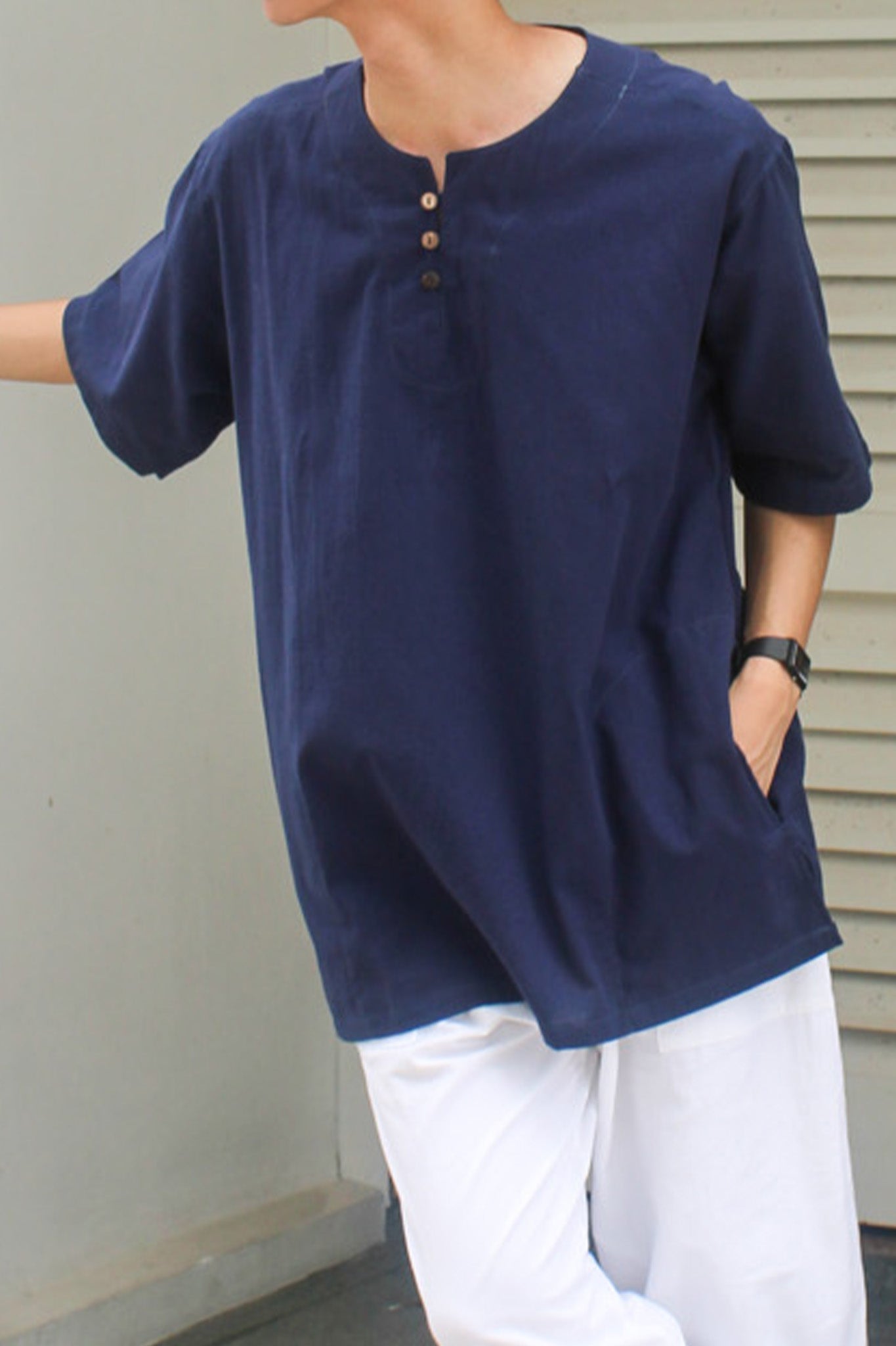 Short Sleeve Men's Linen Kurta