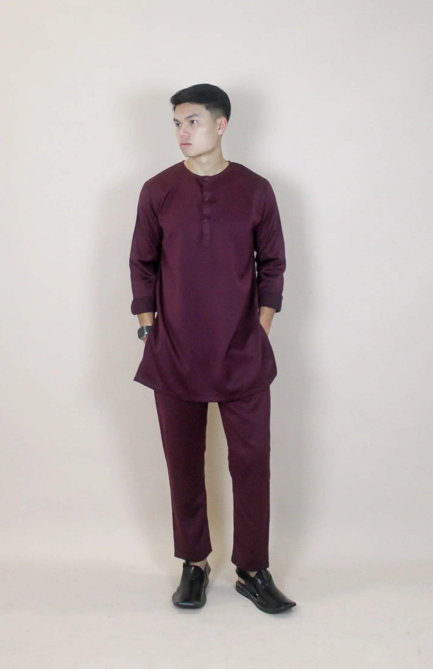 Curve Satin Kurta Set Men In Jam Boo